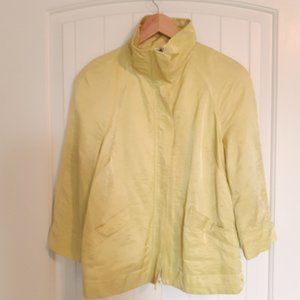 Charter Club Linen/Viscose Zip Up Jacket 3/4 Length Sleeves Yellow Green Size M